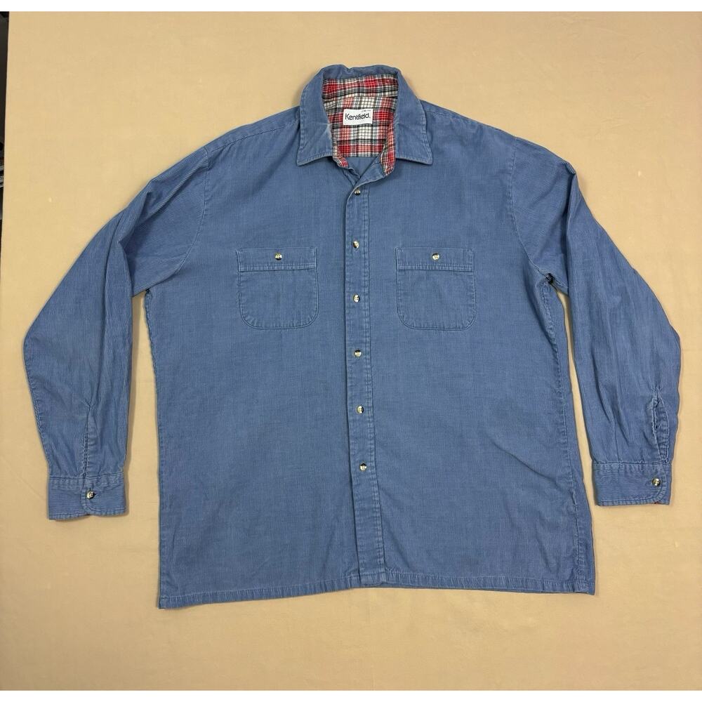 Kentfield Vintage Mens Light Blue Long Sleeve Button Up Corduroy Shirt Size XL
